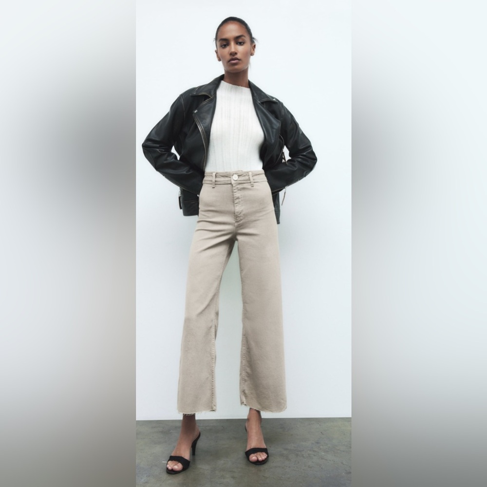 Zara Beige Wide Leg Jeans